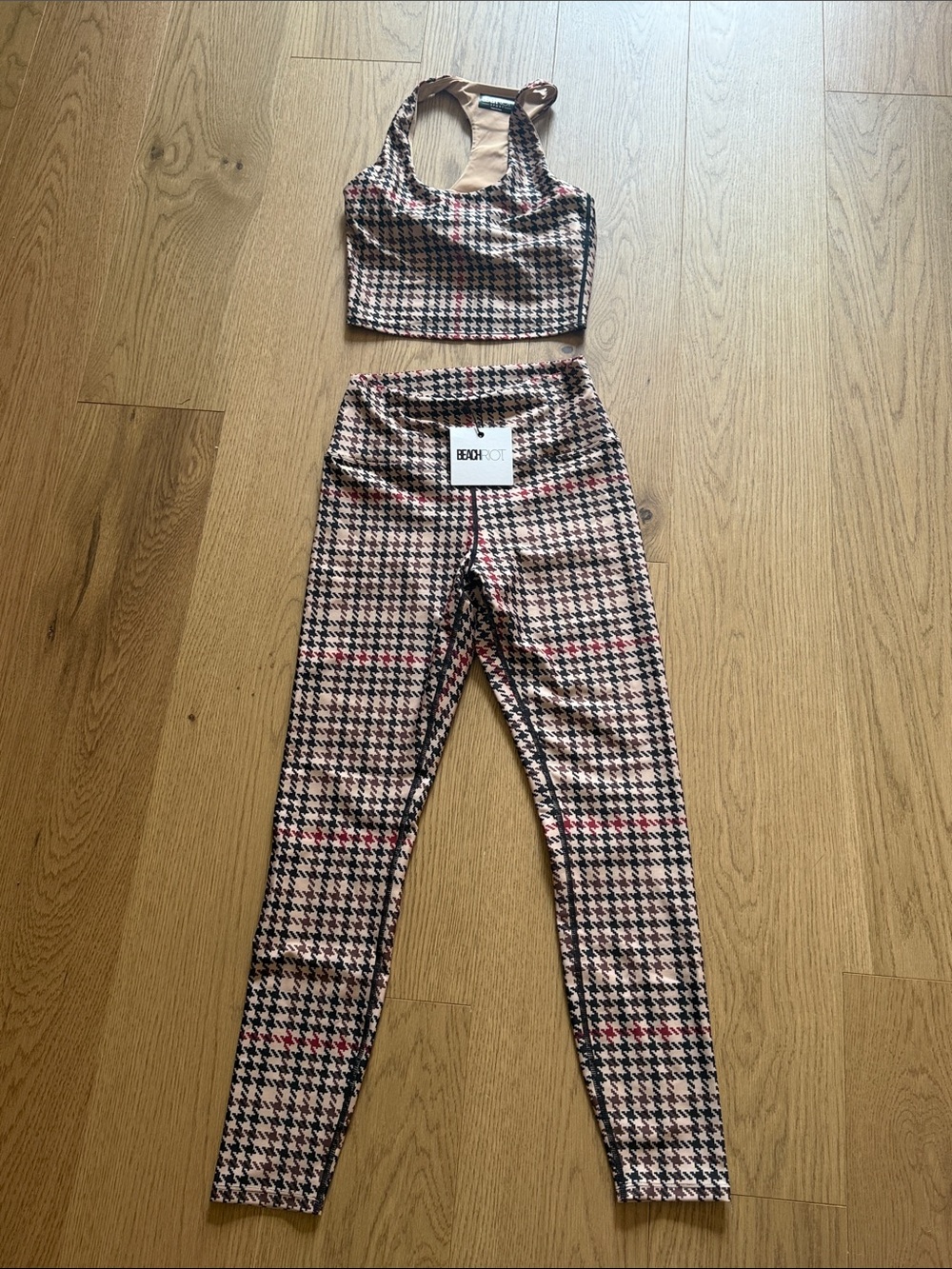Beach Riot Pink & Black Houndstooth Leggings Set